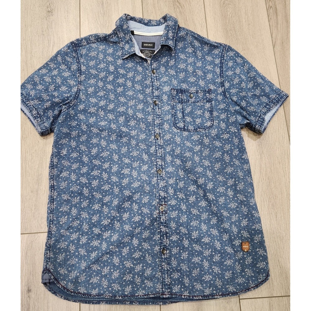 Buffalo David Bitton Mens Short Sleeve Button Up Shirt Blue Floral Print Size‎ S